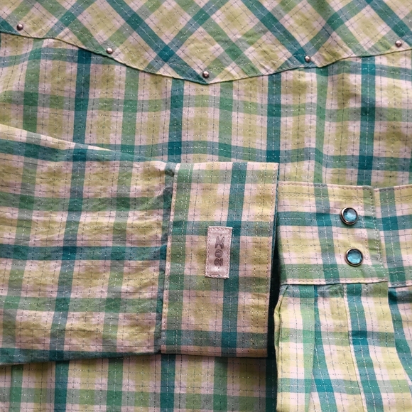 Twenty X western green/blue with silver sparkle, snap buttons. - Picture 3 of 5
